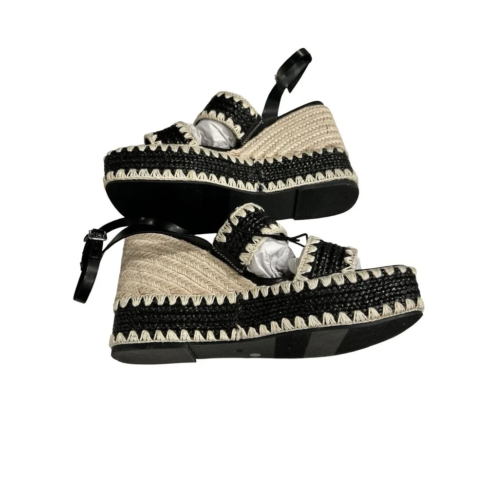 NEW a.n.a Shore Wedge Judge Sandals‎ Black & Beige Size 10
